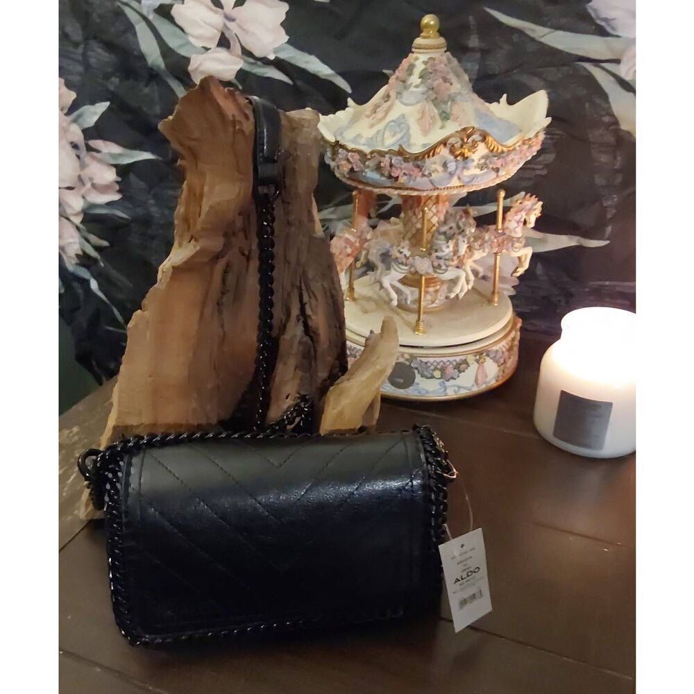 NWT~ALDO Black Kayleyyx Chain Accent Rock Inspired Shoulder/Crossbody Handbag
